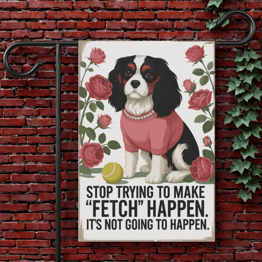 Tricolor Cavalier Fetch Garden Flag 12'' × 18''