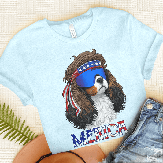 Personalized Cavalier Merica USA Unisex Tshirt Heather Ice Blue