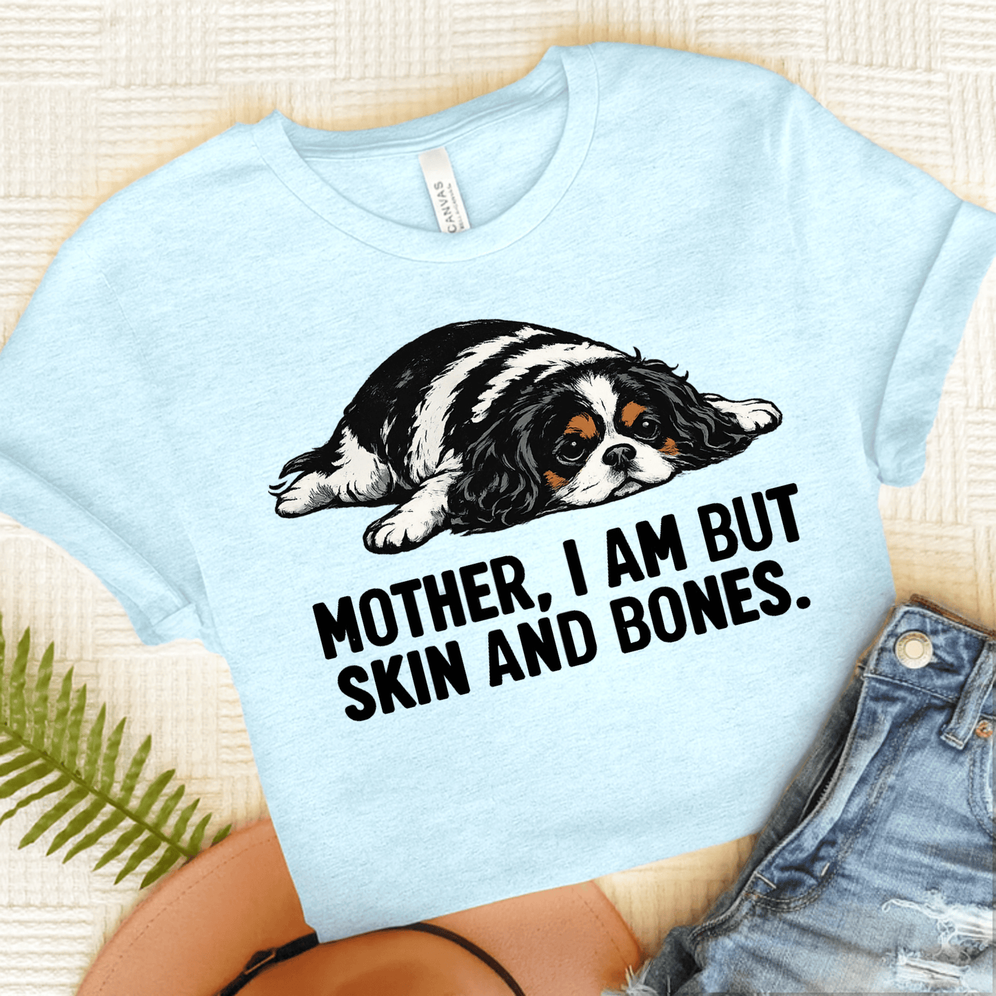 Personalized Cavalier Mom Skin Bones Unisex Tshirt Heather Ice Blue