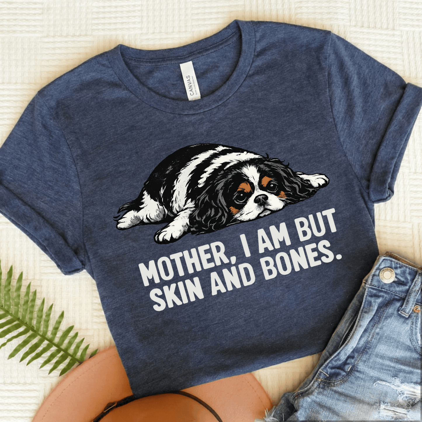 Personalized Cavalier Mom Skin Bones Unisex Tshirt Heather Navy