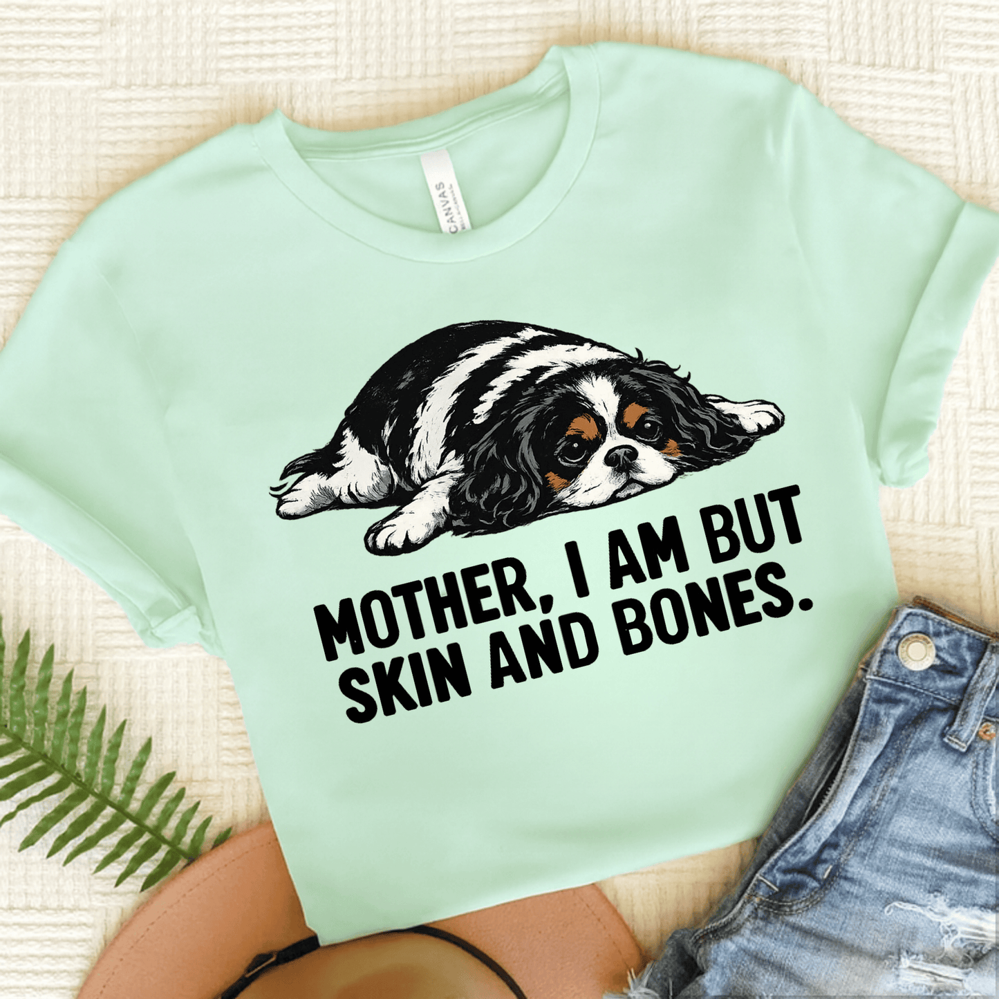 Personalized Cavalier Mom Skin Bones Unisex Tshirt Heather Mint