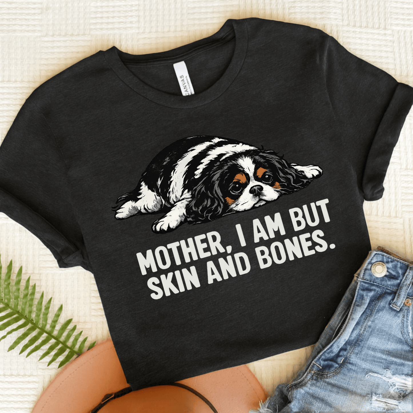 Personalized Cavalier Mom Skin Bones Unisex Tshirt Dark Grey Heather