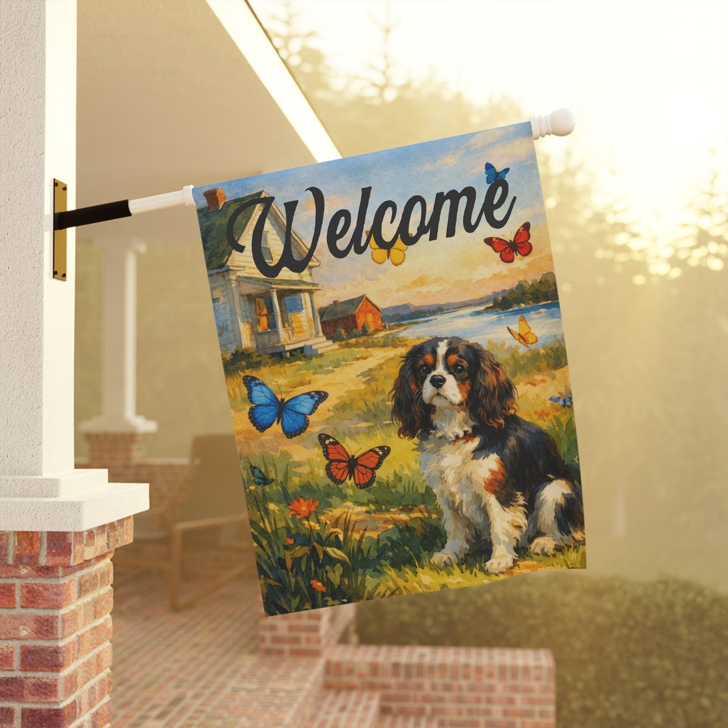 Personalized Cavalier Butterflies Yard Flag