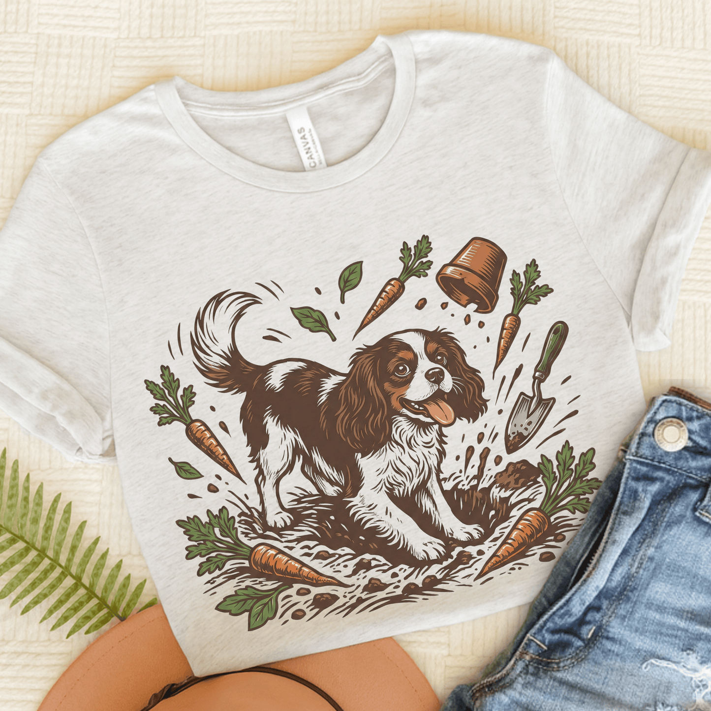 Tricolor Cavalier Garden Helper Unisex TShirt Ash