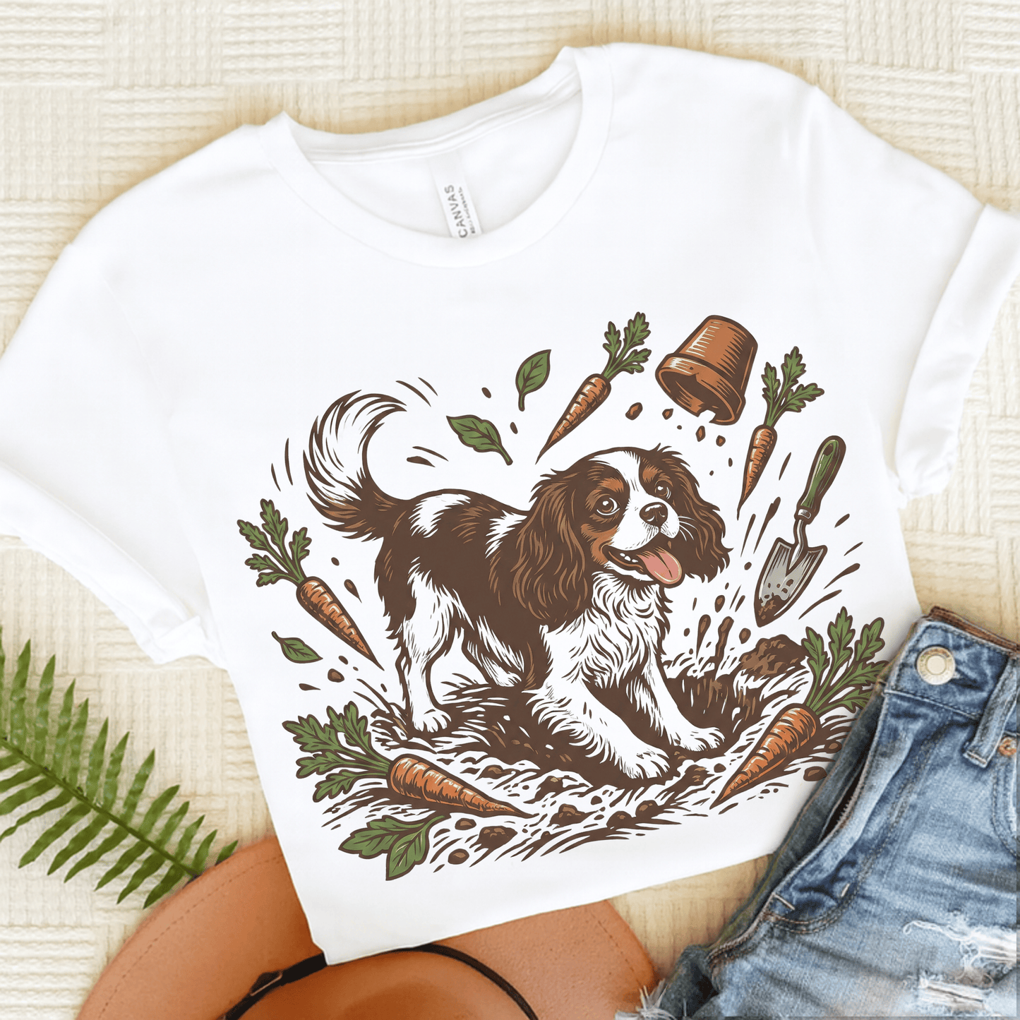 Tricolor Cavalier Garden Helper Unisex TShirt White
