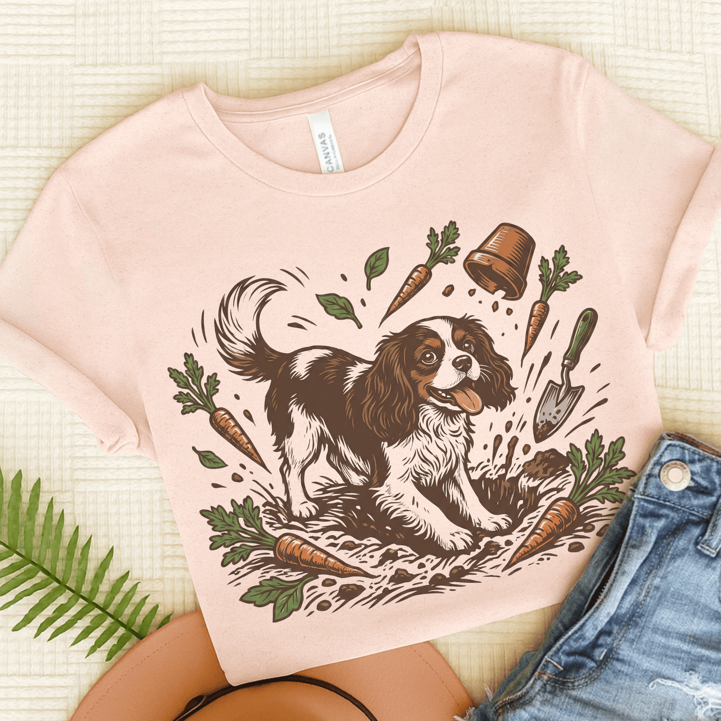 Tricolor Cavalier Garden Helper Unisex TShirt Soft Pink