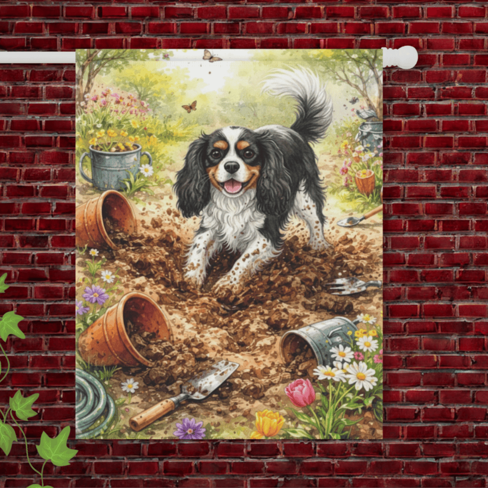 Personalized Cavalier Digging Garden Flag 24.5'' × 32''