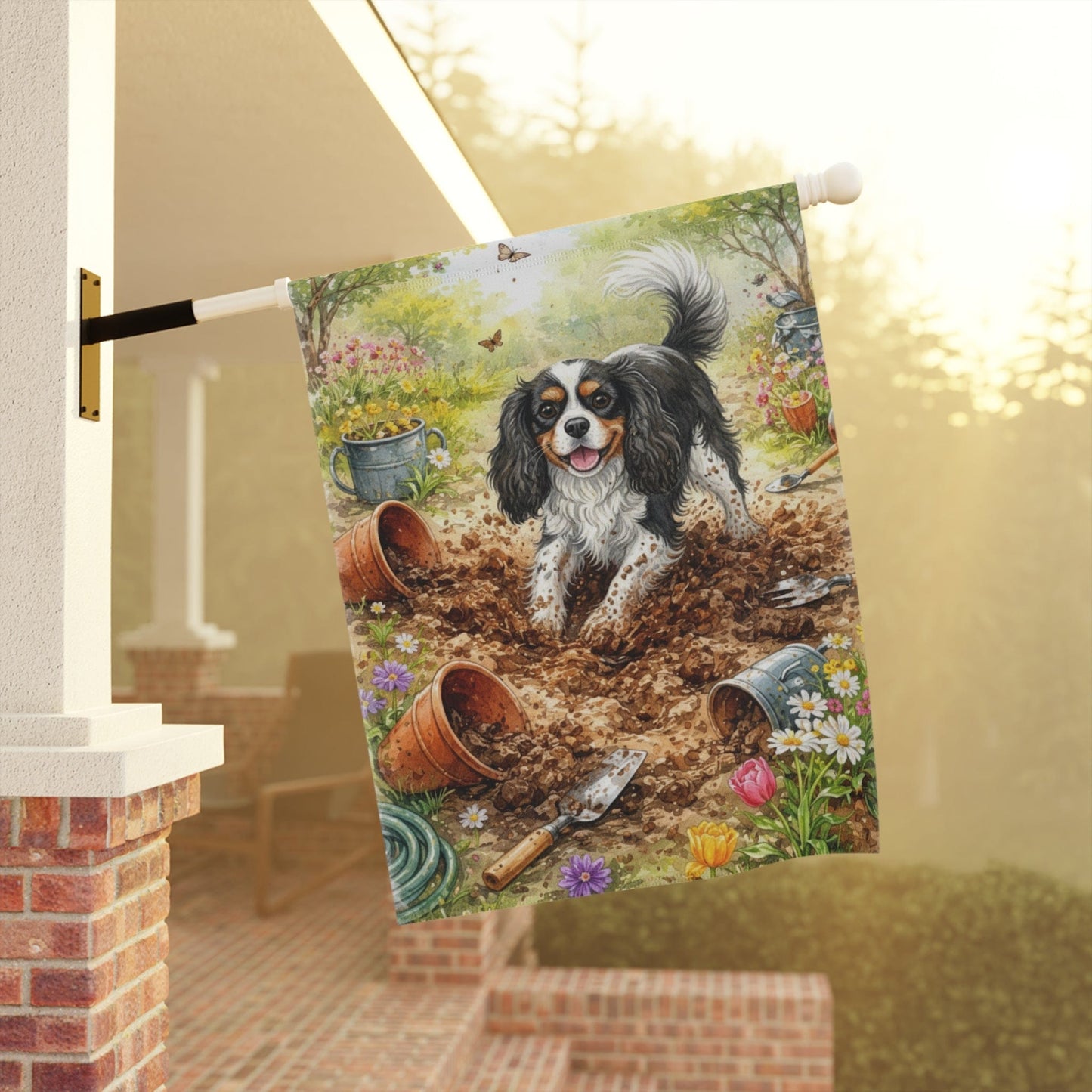 Personalized Cavalier Digging Garden Flag