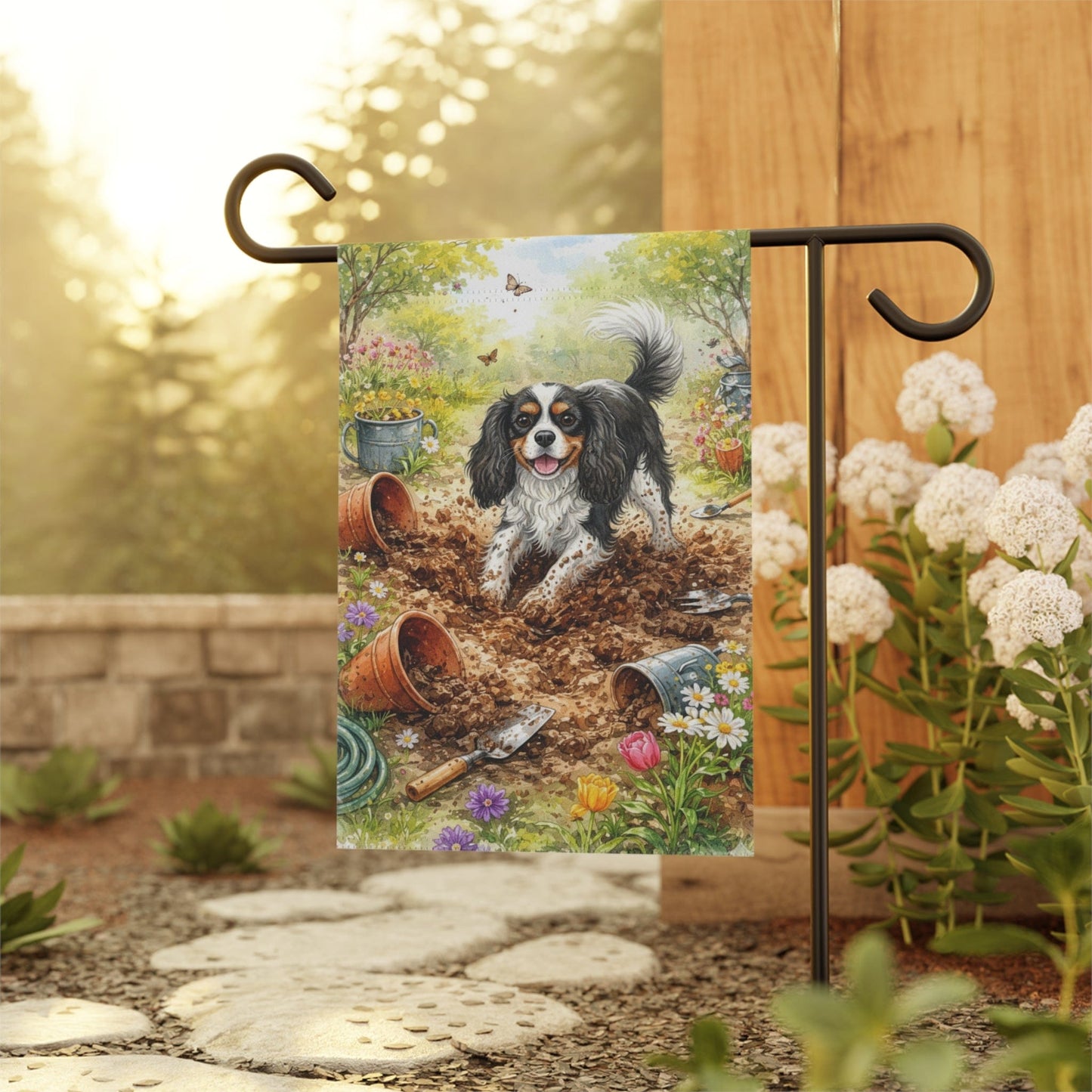 Personalized Cavalier Digging Garden Flag