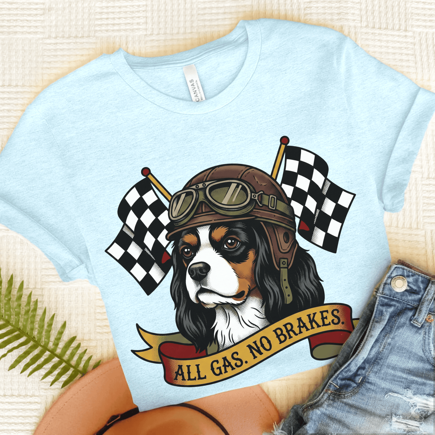 Personalized Cavalier Gas Race Car Unisex TShirt Heather Ice Blue