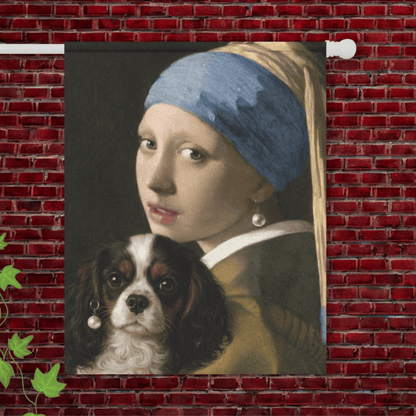 Personalized Cavalier Girl Pearl Earring Yard Flag 24.5'' × 32''