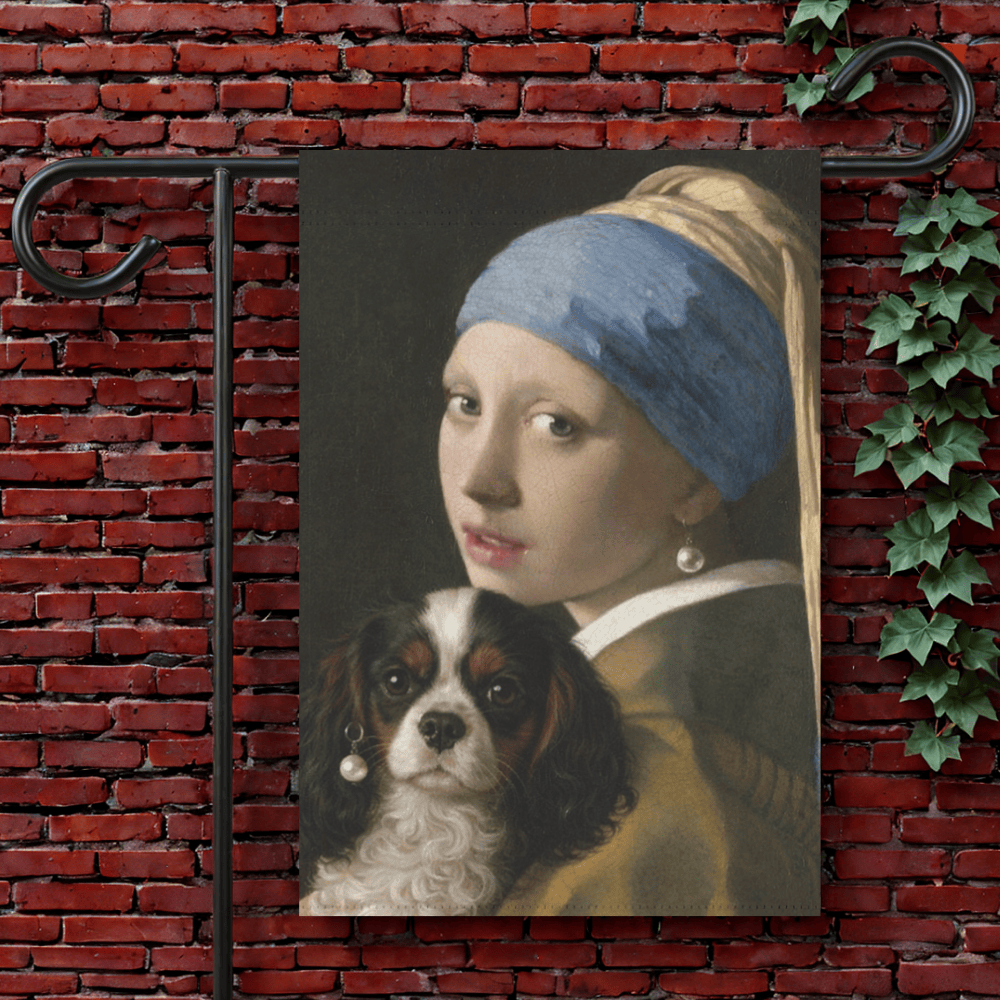 Personalized Cavalier Girl Pearl Earring Yard Flag 12'' × 18''