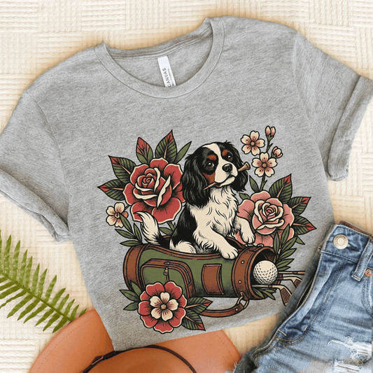 Personalized Cavalier Golfing Golfer Unisex TShirt Athletic Heather