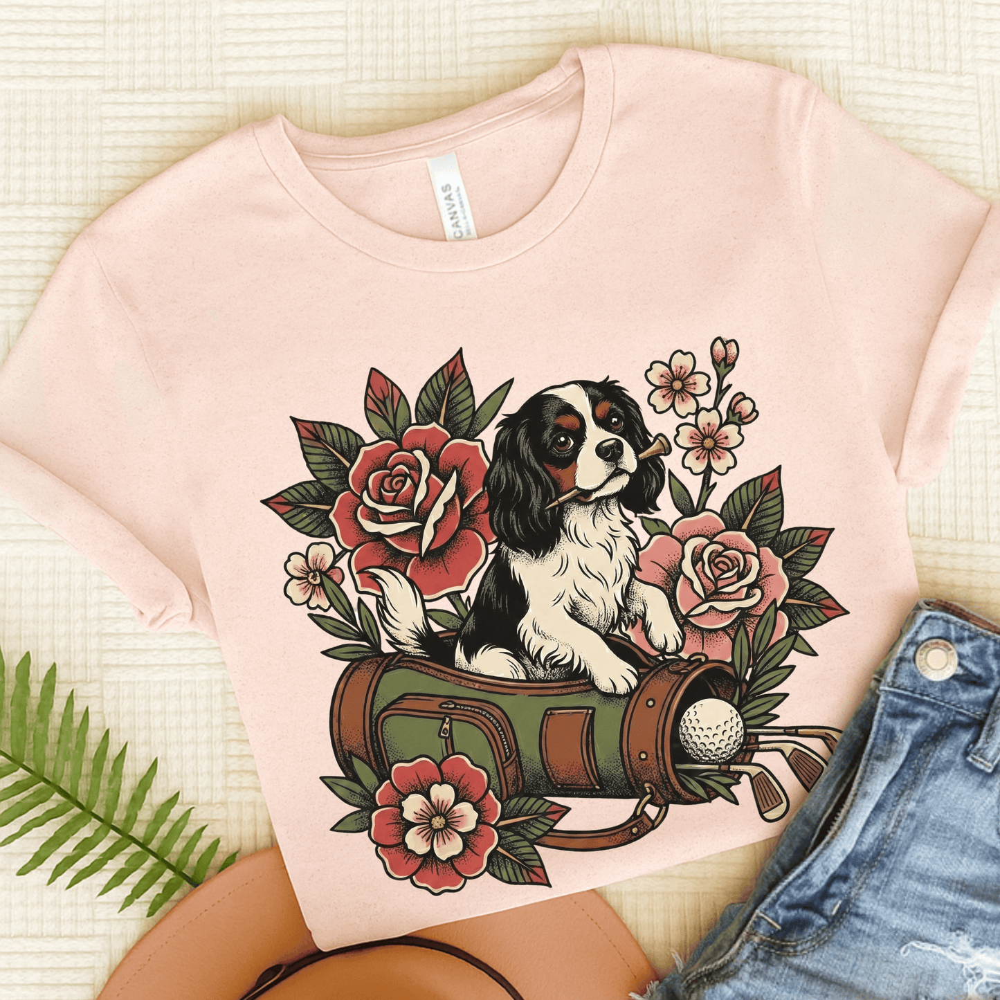 Personalized Cavalier Golfing Golfer Unisex TShirt Soft Pink