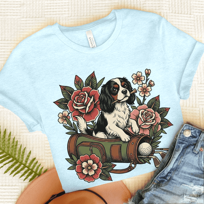 Personalized Cavalier Golfing Golfer Unisex TShirt Heather Ice Blue