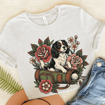 Personalized Cavalier Golfing Golfer Unisex TShirt Ash