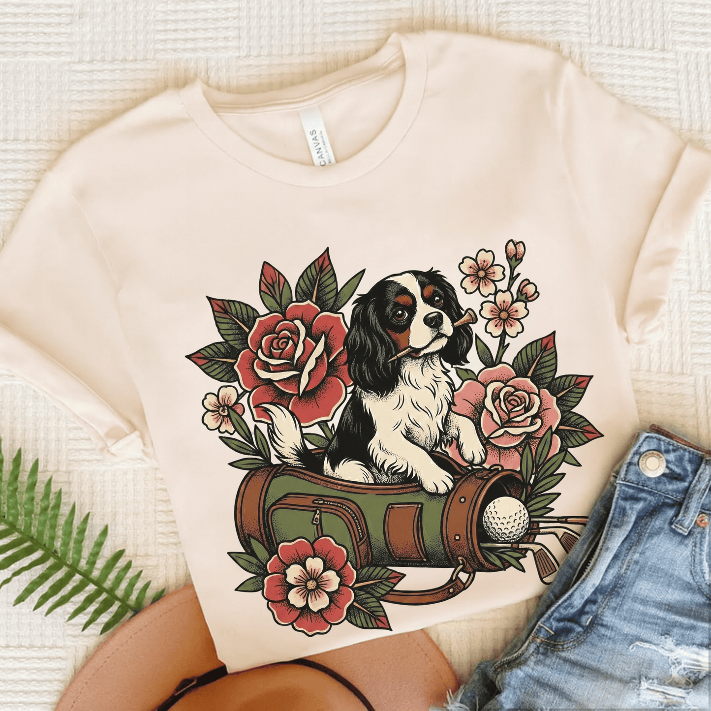 Personalized Cavalier Golfing Golfer Unisex TShirt Natural
