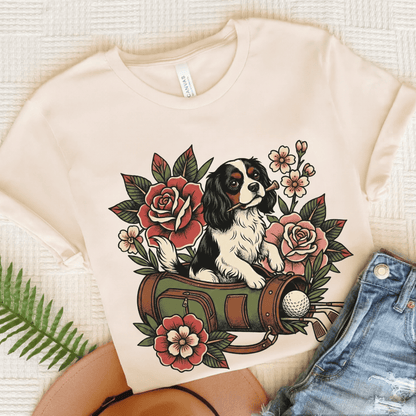 Personalized Cavalier Golfing Golfer Unisex TShirt Natural