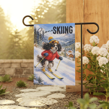 Personalized Cavalier Skiing Winter Garden Flag