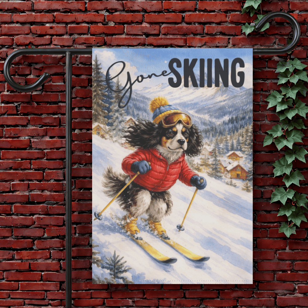 Personalized Cavalier Skiing Winter Garden Flag 12'' × 18''