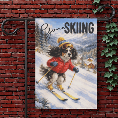 Personalized Cavalier Skiing Winter Garden Flag 12'' × 18''