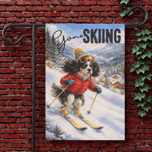 Personalized Cavalier Skiing Winter Garden Flag 12'' × 18''