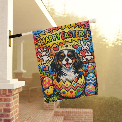Personalized Cavalier Happy Easter Graffiti Garden Flag