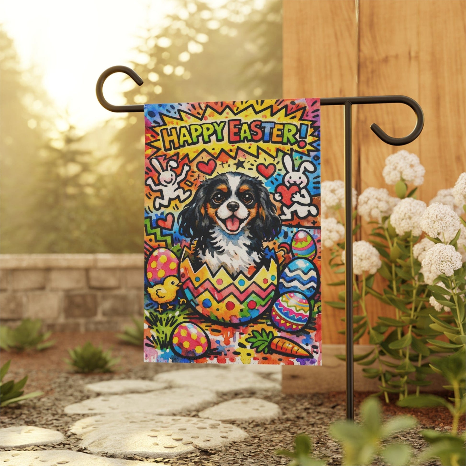Personalized Cavalier Happy Easter Graffiti Garden Flag