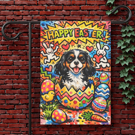 Personalized Cavalier Happy Easter Graffiti Garden Flag 12'' × 18''
