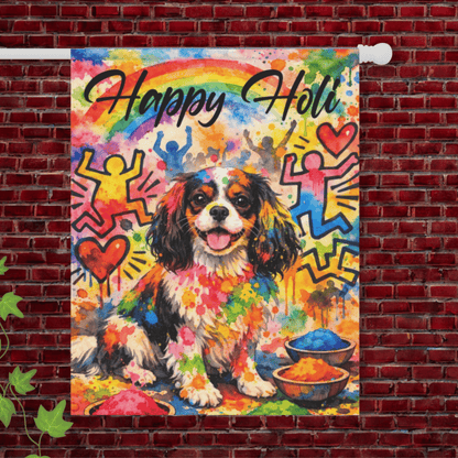 Personalized Cavalier Happy Holi Yard Flag 24.5'' × 32''