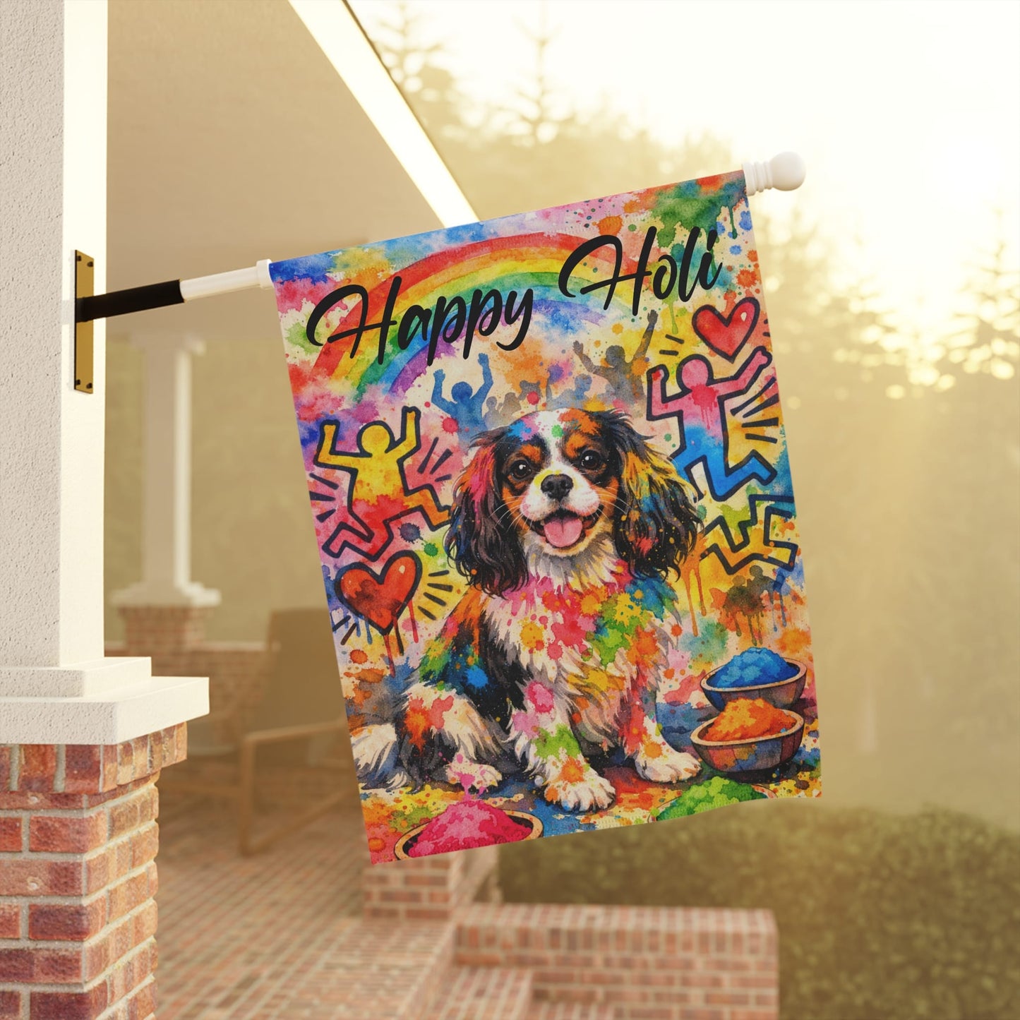 Personalized Cavalier Happy Holi Yard Flag