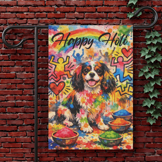 Personalized Cavalier Happy Holi Yard Flag 12'' × 18''