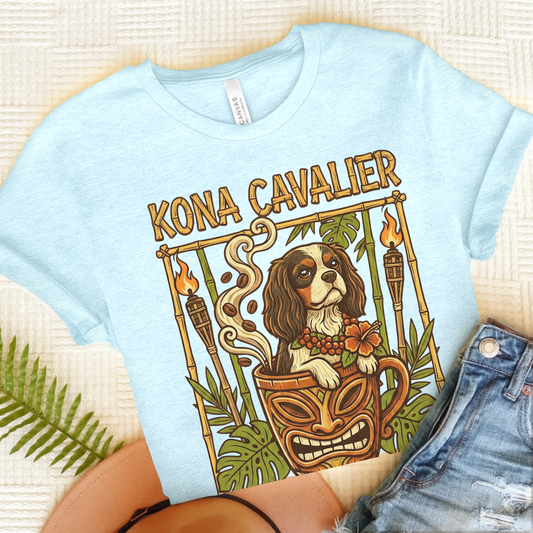 Personalized Cavalier Hawaiian Coffee Unisex TShirt Heather Ice Blue