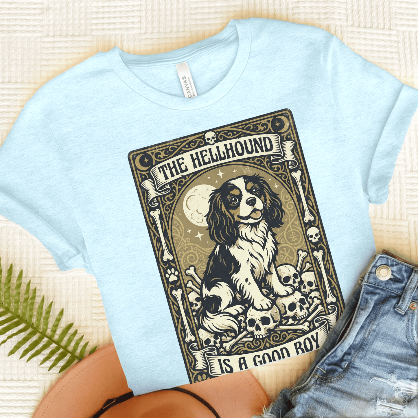 Personalized Cavalier Hellhound Tarot Card Unisex TShirt Heather Ice Blue
