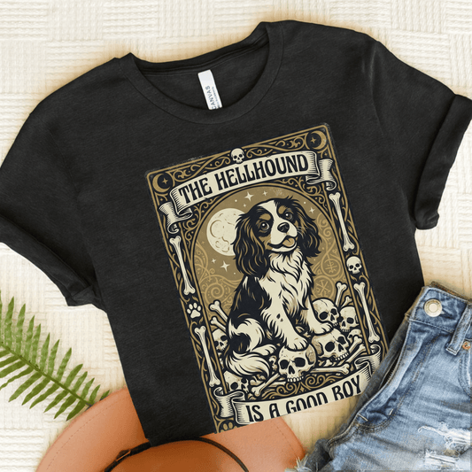 Personalized Cavalier Hellhound Tarot Card Unisex TShirt Dark Grey Heather