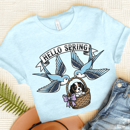Personalized Cavalier Hello Spring Unisex TShirt Heather Ice Blue