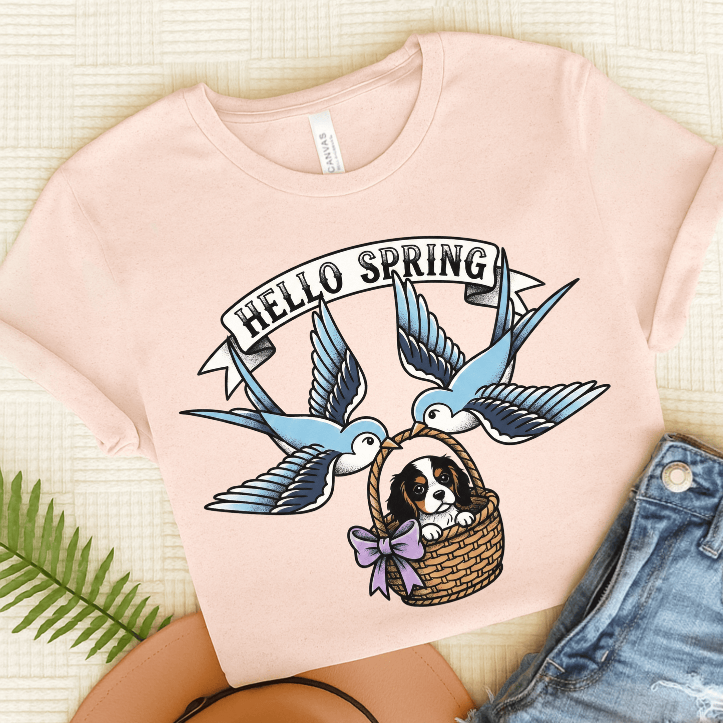 Personalized Cavalier Hello Spring Unisex TShirt Soft Pink