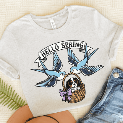 Personalized Cavalier Hello Spring Unisex TShirt Ash