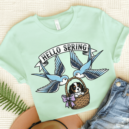 Personalized Cavalier Hello Spring Unisex TShirt Heather Mint
