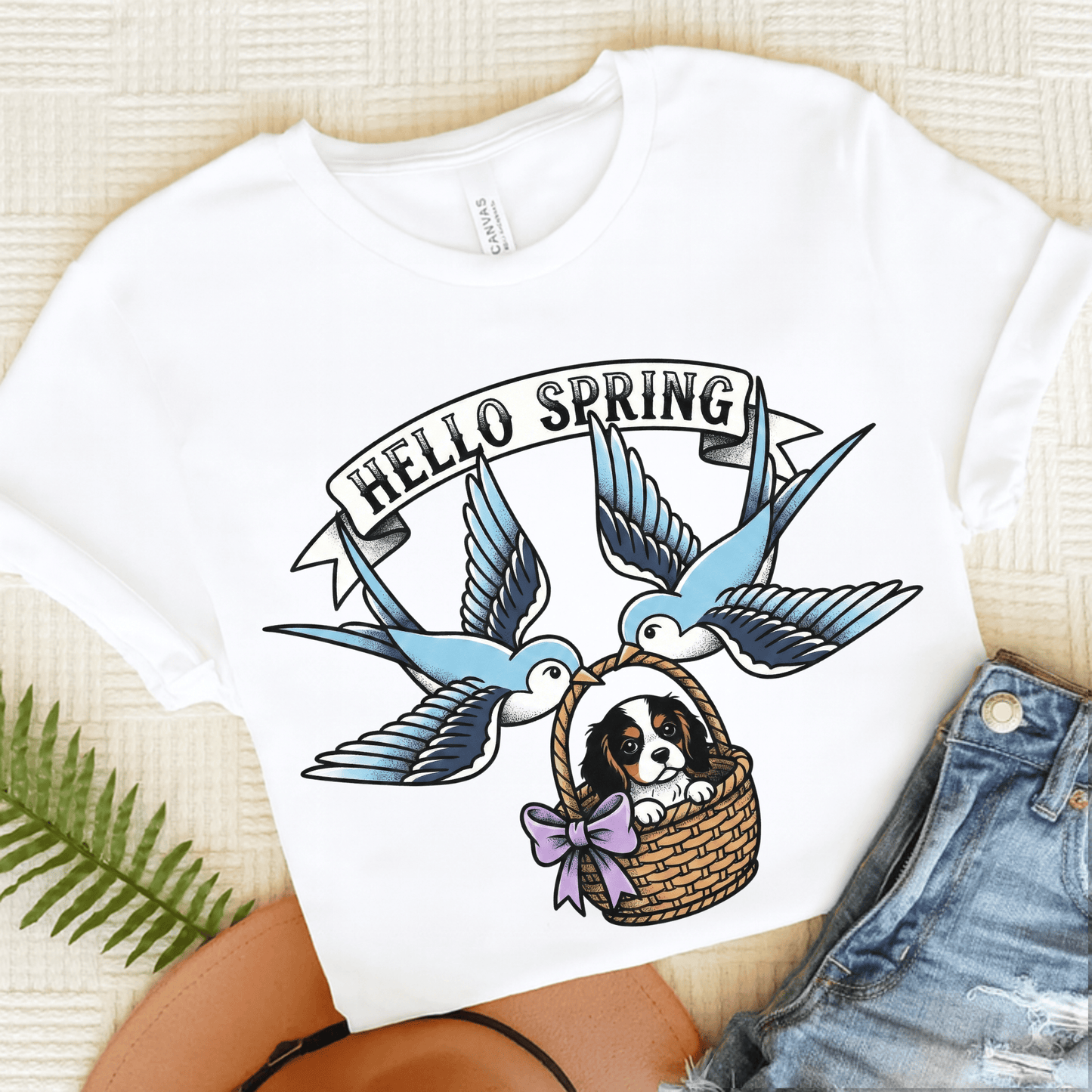 Personalized Cavalier Hello Spring Unisex TShirt White