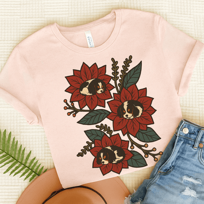 Personalized Cavalier Holiday Flowers Unisex TShirt Soft Pink