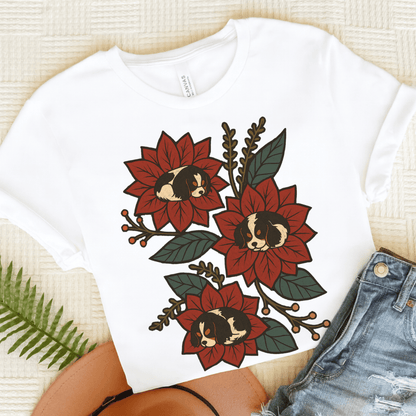 Personalized Cavalier Holiday Flowers Unisex TShirt White