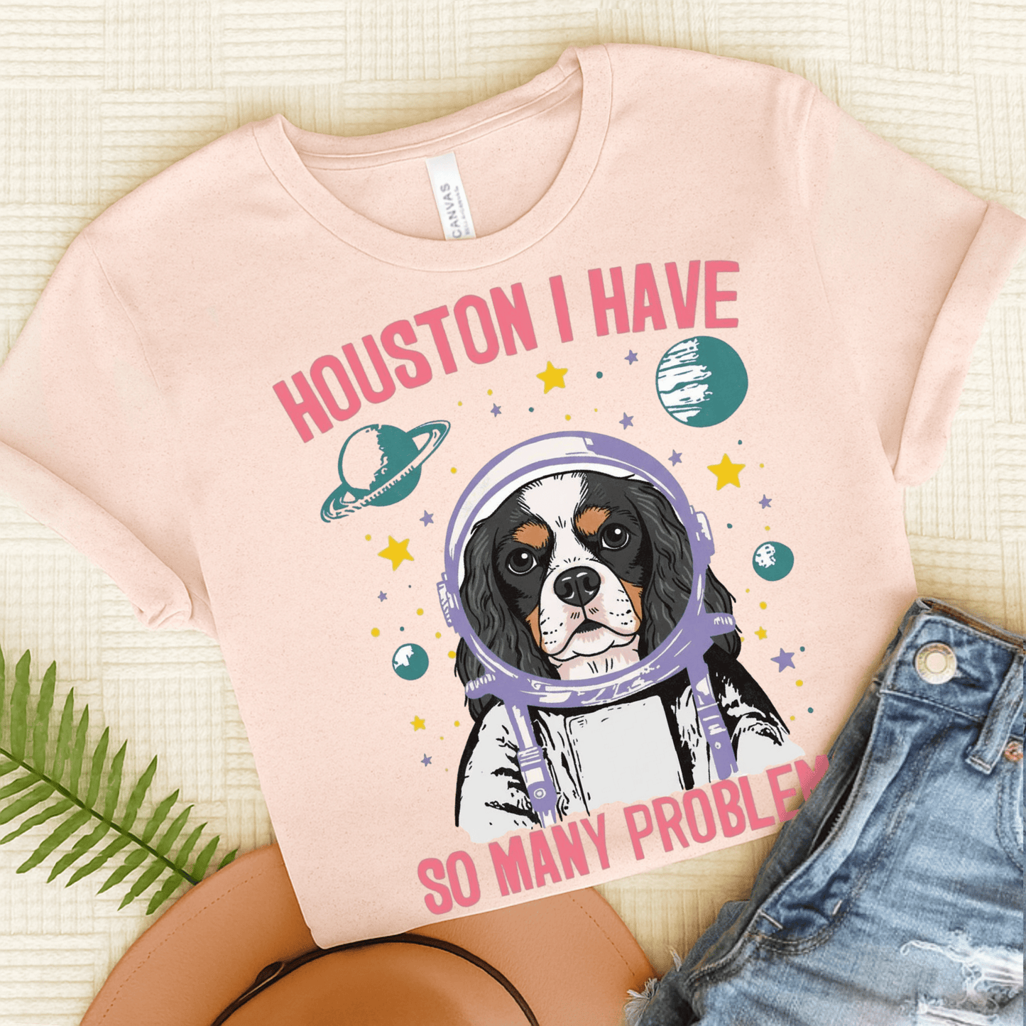 Personalized Cavalier Houston Space Unisex TShirt Soft Pink