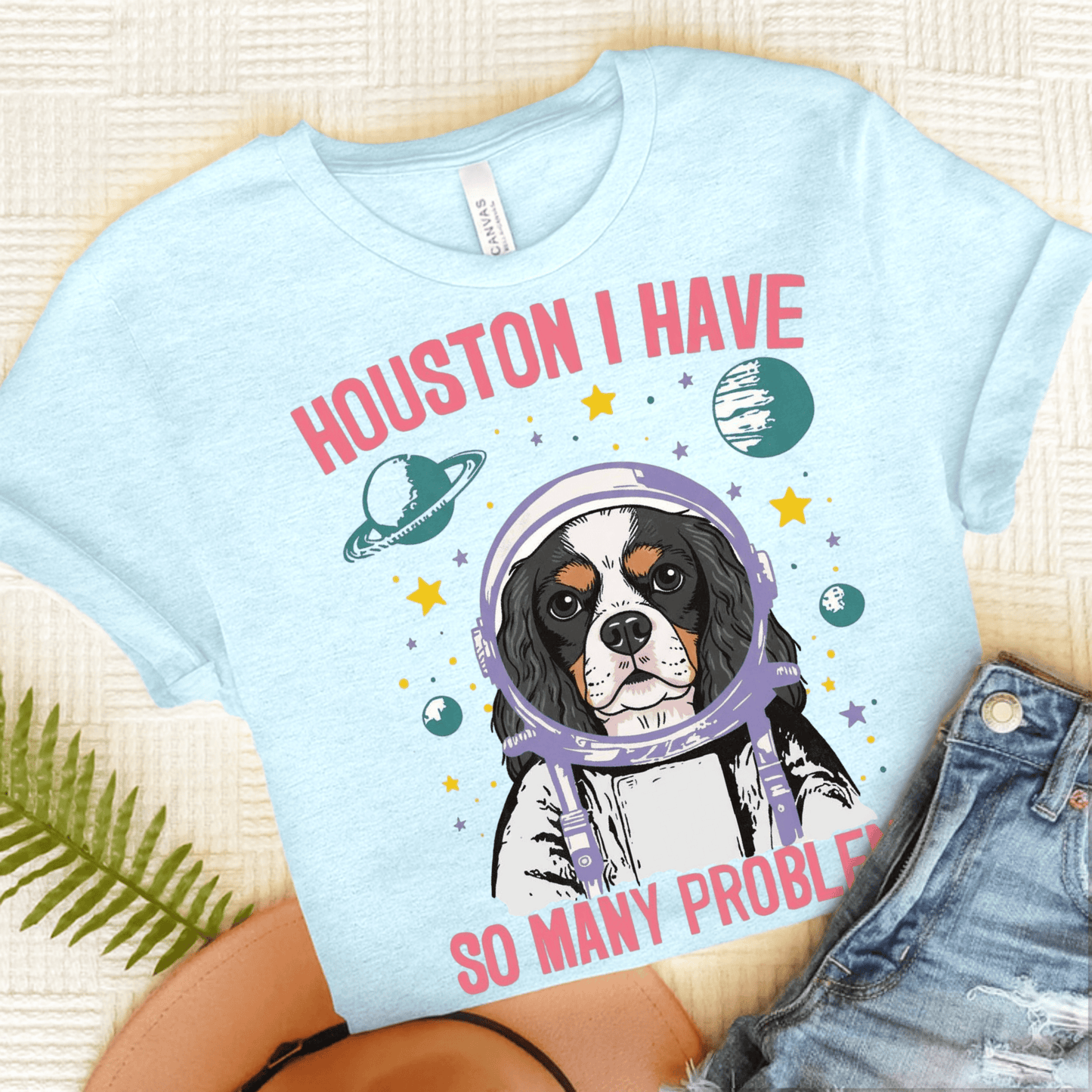 Personalized Cavalier Houston Space Unisex TShirt Heather Ice Blue