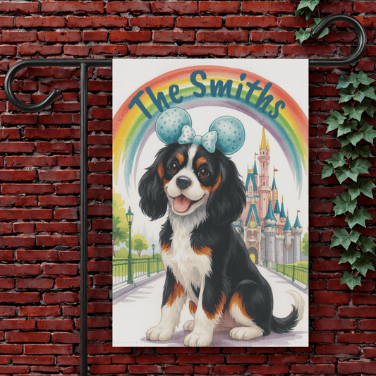 Printify Home Decor 12'' × 18'' Tricolor Cavalier King Charles Bulldog Magical Kingdom Garden Flag