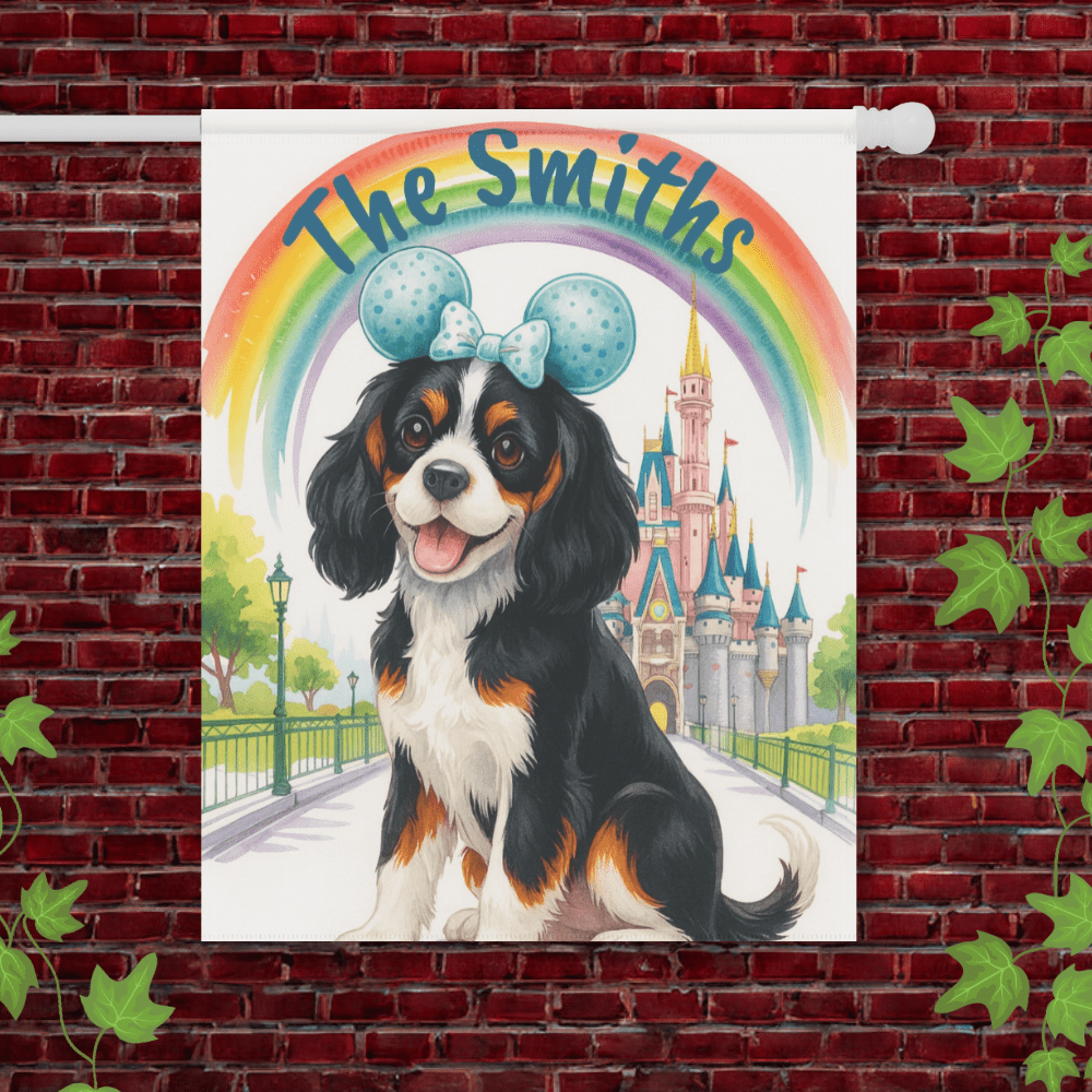 Printify Home Decor 24.5'' × 32'' Tricolor Cavalier King Charles Bulldog Magical Kingdom Garden Flag