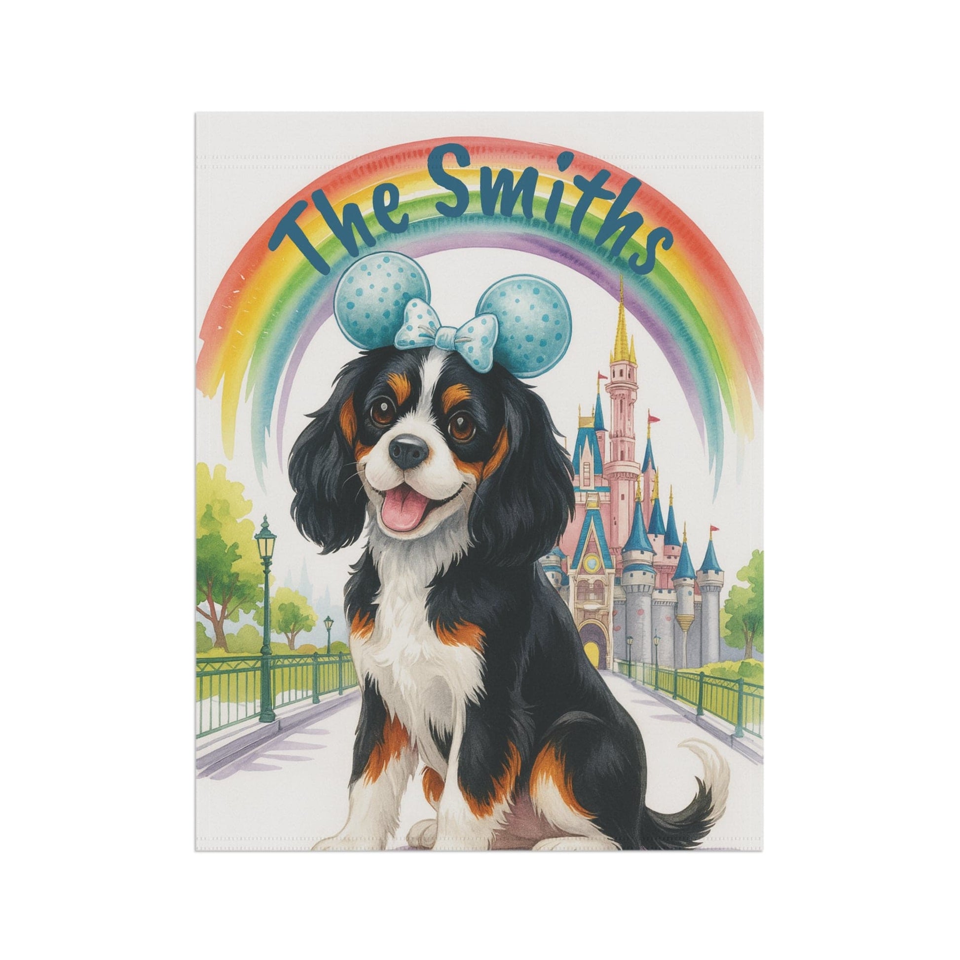 Printify Home Decor Tricolor Cavalier King Charles Bulldog Magical Kingdom Garden Flag