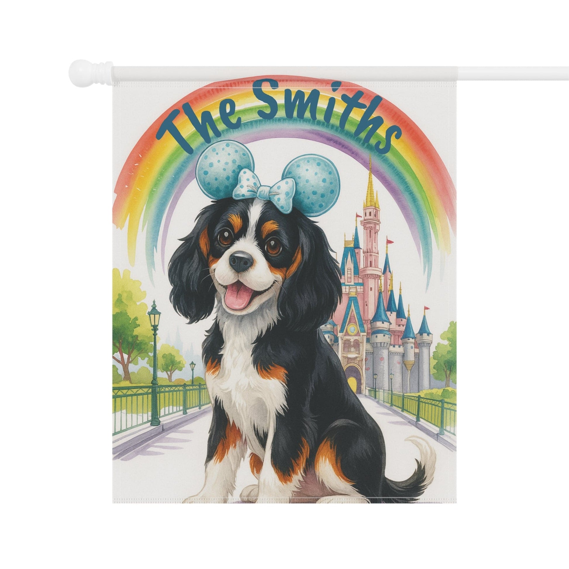 Printify Home Decor Tricolor Cavalier King Charles Bulldog Magical Kingdom Garden Flag