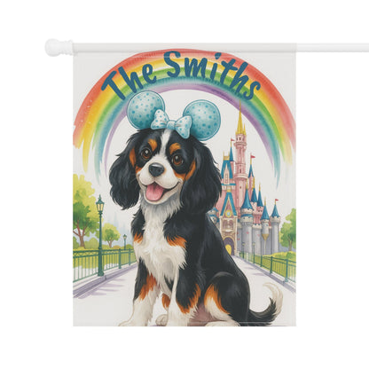Printify Home Decor Tricolor Cavalier King Charles Bulldog Magical Kingdom Garden Flag