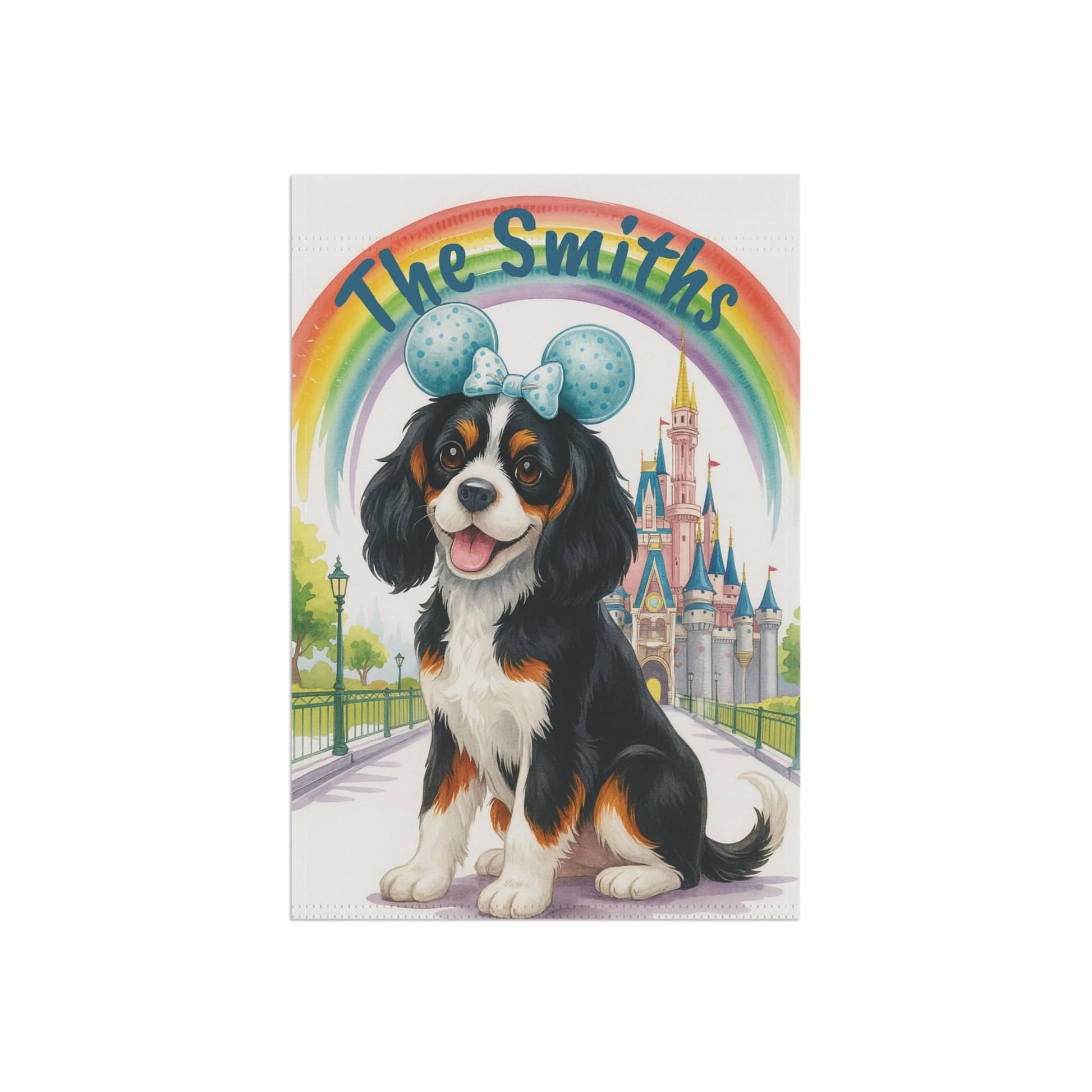 Printify Home Decor Tricolor Cavalier King Charles Bulldog Magical Kingdom Garden Flag